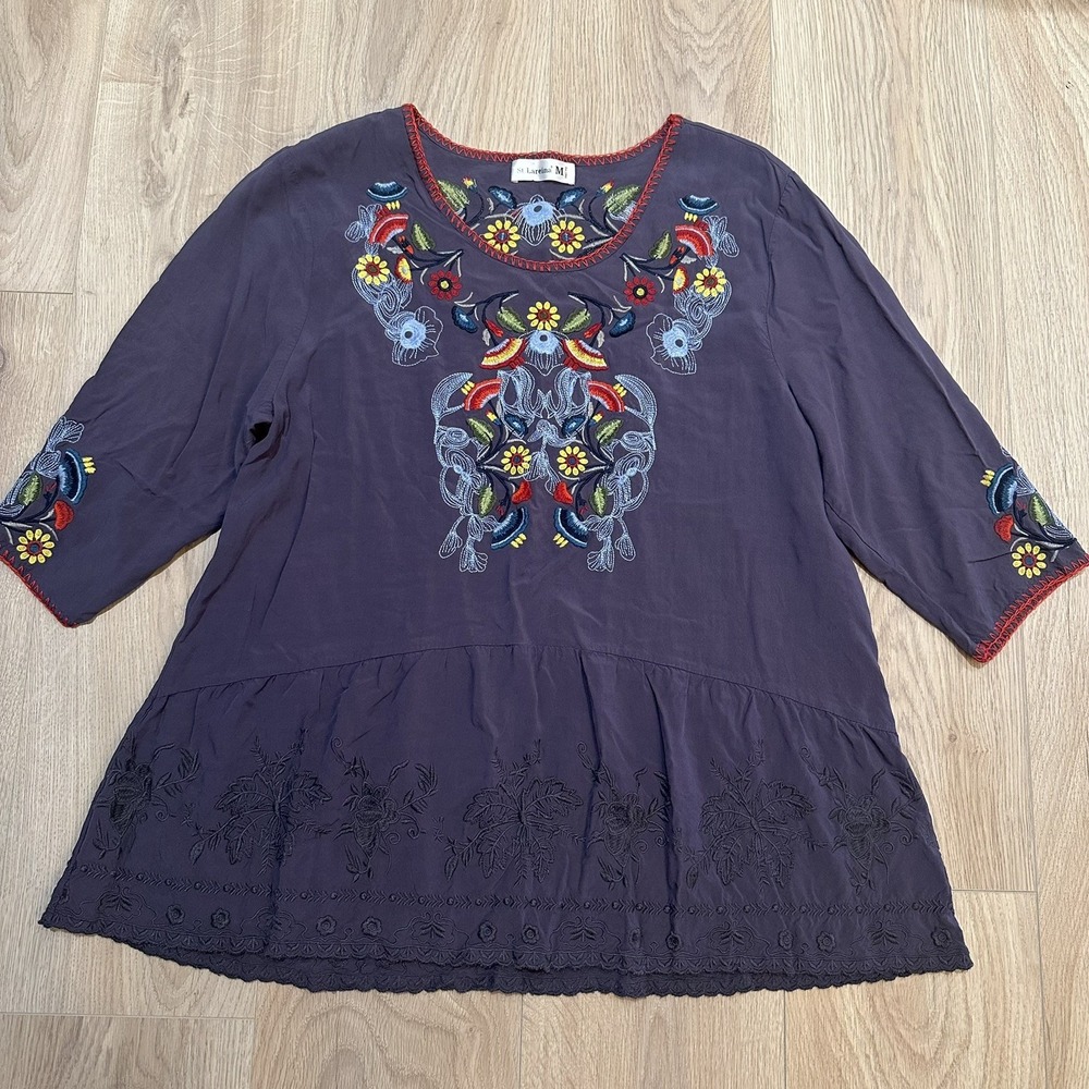 St. Lareina Boho Beautiful All Over Embroidered Blouse Top Women's Size M Floral